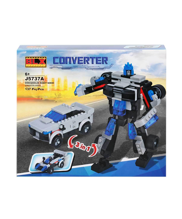Diğer Lego Setleri, Sunman, BLX J5735A Converter Robota Dönüşen Araç 21212 Mavi Robot 137 Parça Lego